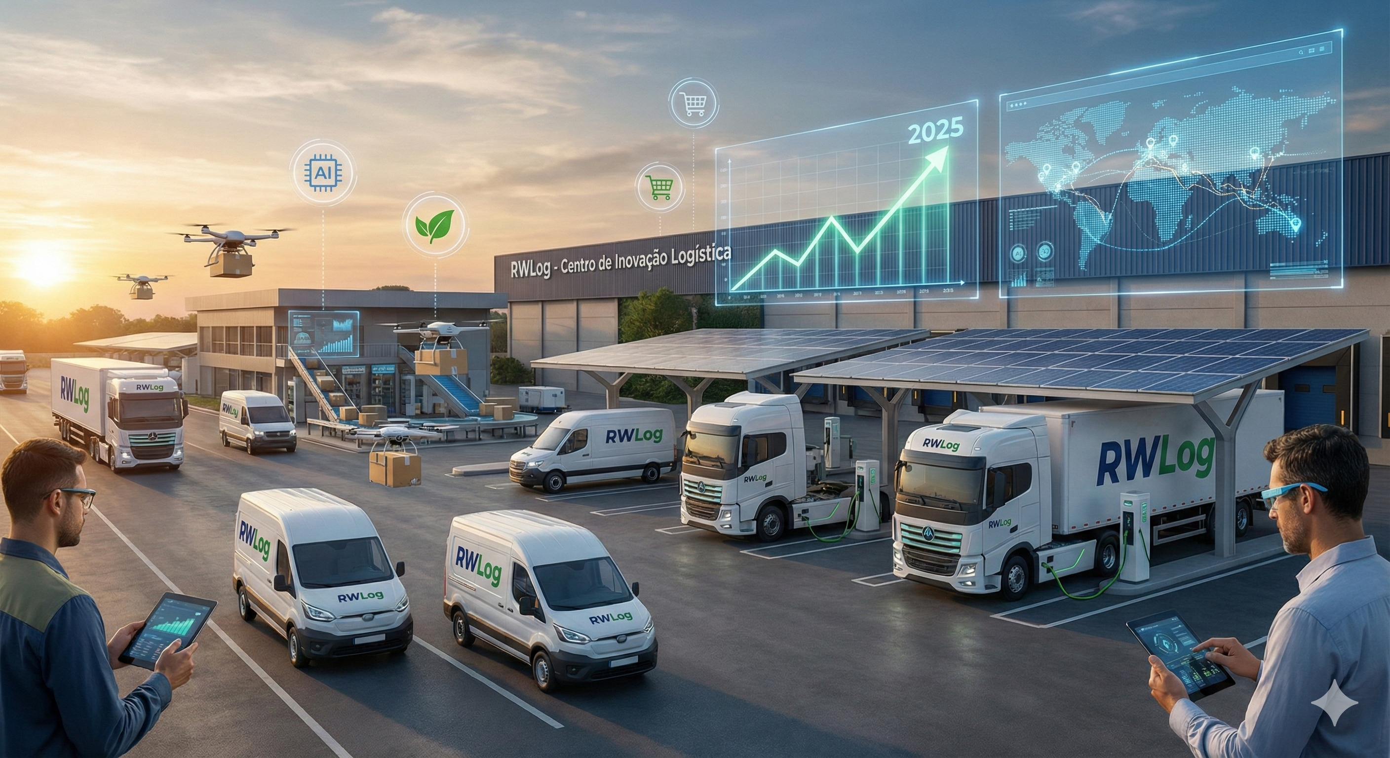 Retrospectiva das Tendências Logística 2025, mostrando o avanço da digitalização e sustentabilidade no setor.